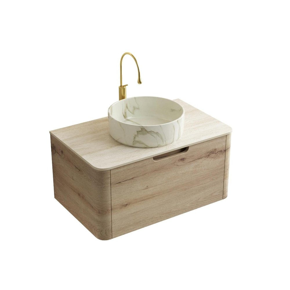 30" Brown Wood Floating Bathroom Vanity With White Ceramic Sink HomeRoots
