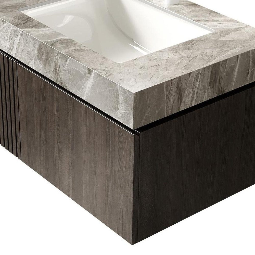 30" Black Wood Floating Single Door Bathroom Vanity With White Ceramic Sink — view 7