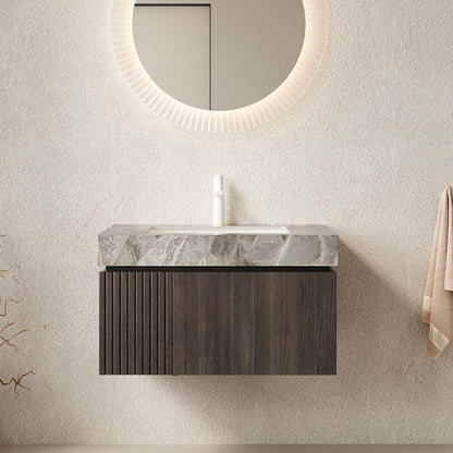 30" Black Wood Floating Single Door Bathroom Vanity With White Ceramic Sink HomeRoots