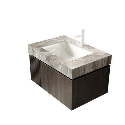 30" Black Wood Floating Single Door Bathroom Vanity With White Ceramic Sink HomeRoots