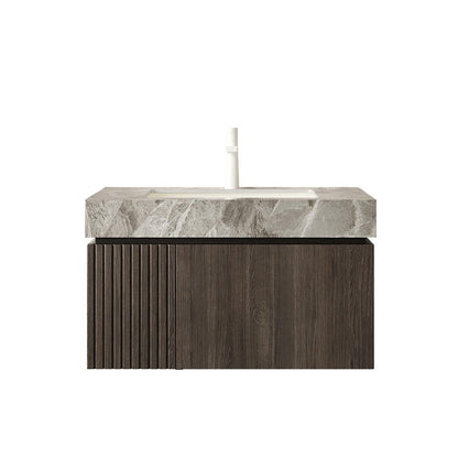 30" Black Wood Floating Single Door Bathroom Vanity With White Ceramic Sink HomeRoots