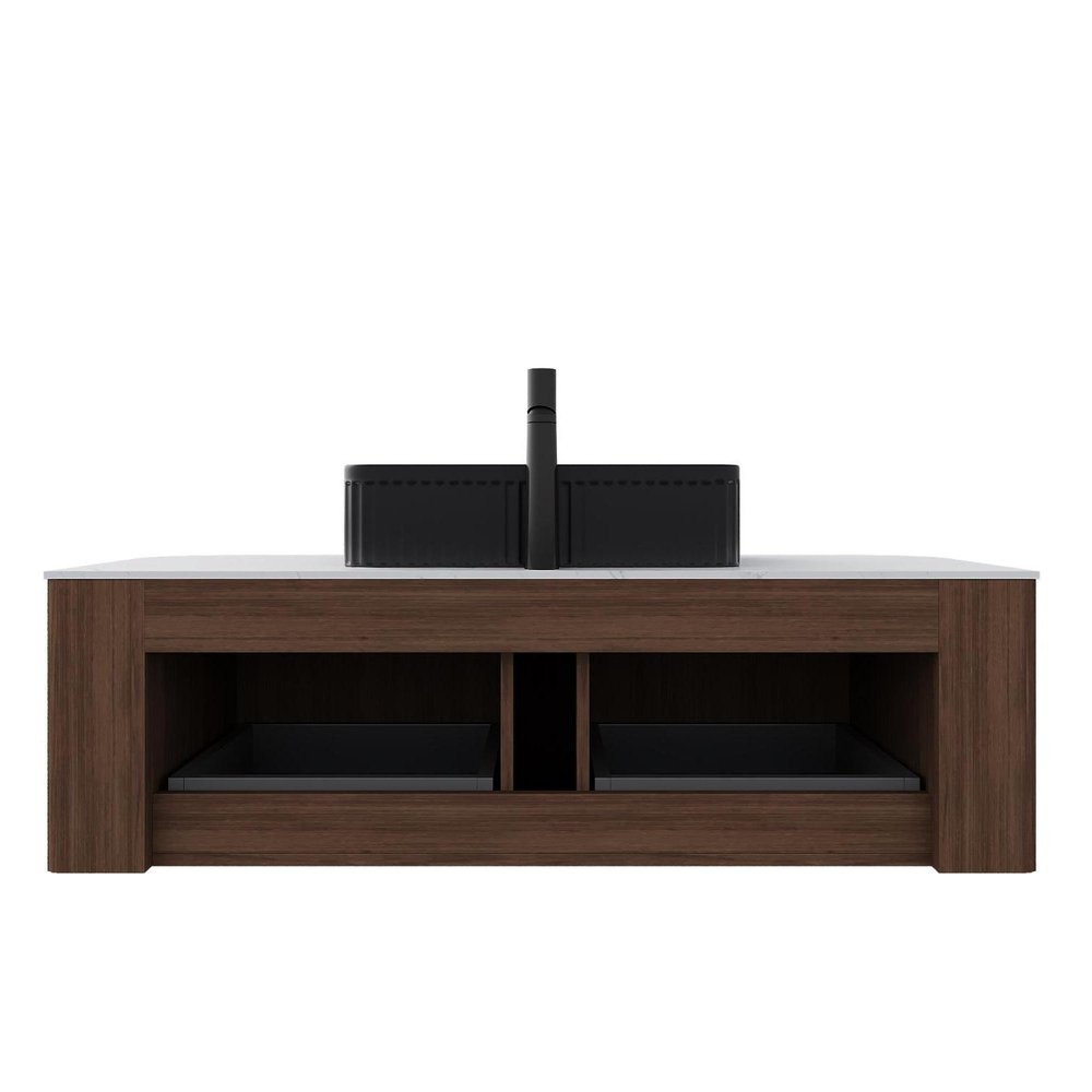 48" Brown Wood Floating Bathroom Vanity With Black Ceramic Sink With Two Drawers HomeRoots