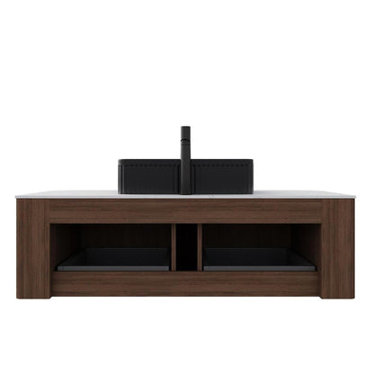 48" Brown Wood Floating Bathroom Vanity With Black Ceramic Sink With Two Drawers HomeRoots