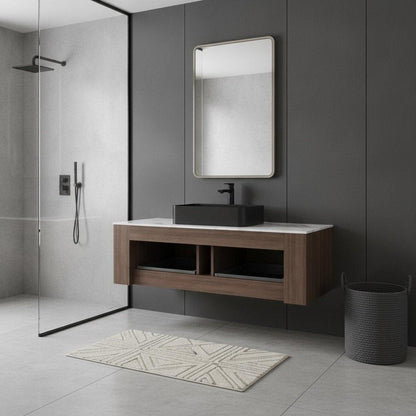 48" Brown Wood Floating Bathroom Vanity With Black Ceramic Sink With Two Drawers HomeRoots