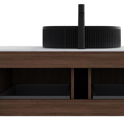 48" Brown Wood Floating Bathroom Vanity With Black Ceramic Sink With Two Drawers HomeRoots