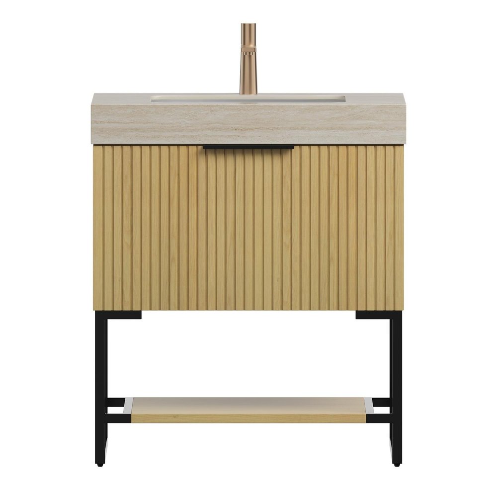 30" Gold Wood Bathroom Vanity With White Ceramic Sink HomeRoots