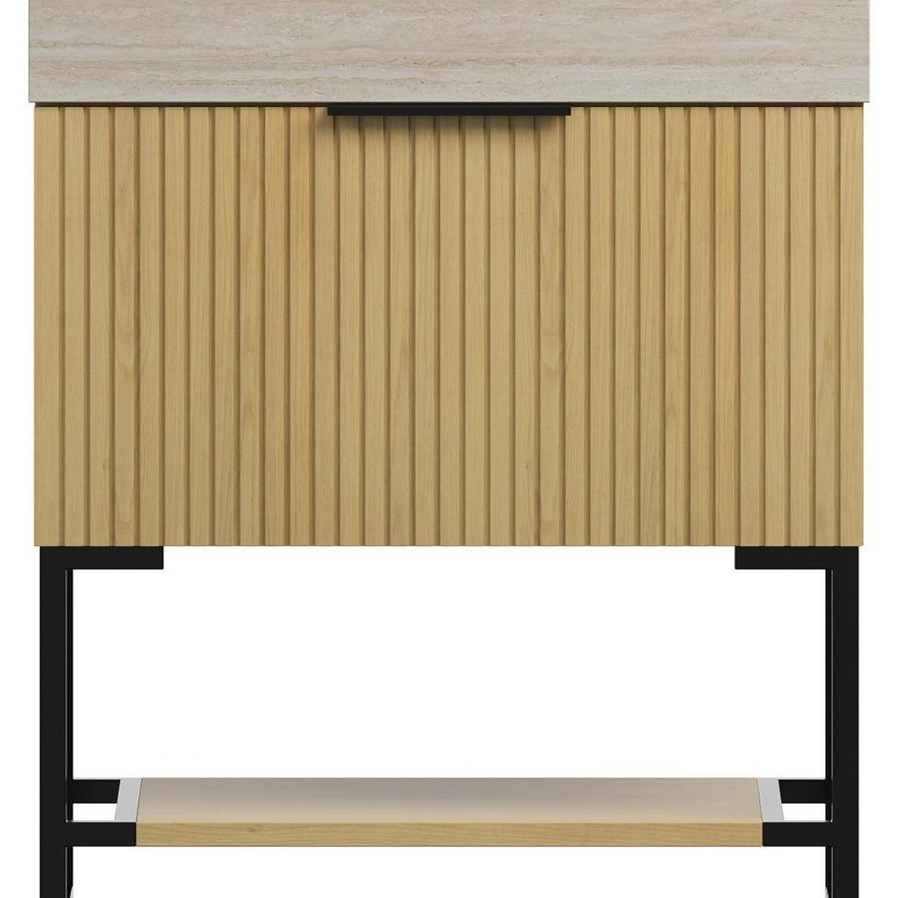 30" Gold Wood Bathroom Vanity With White Ceramic Sink