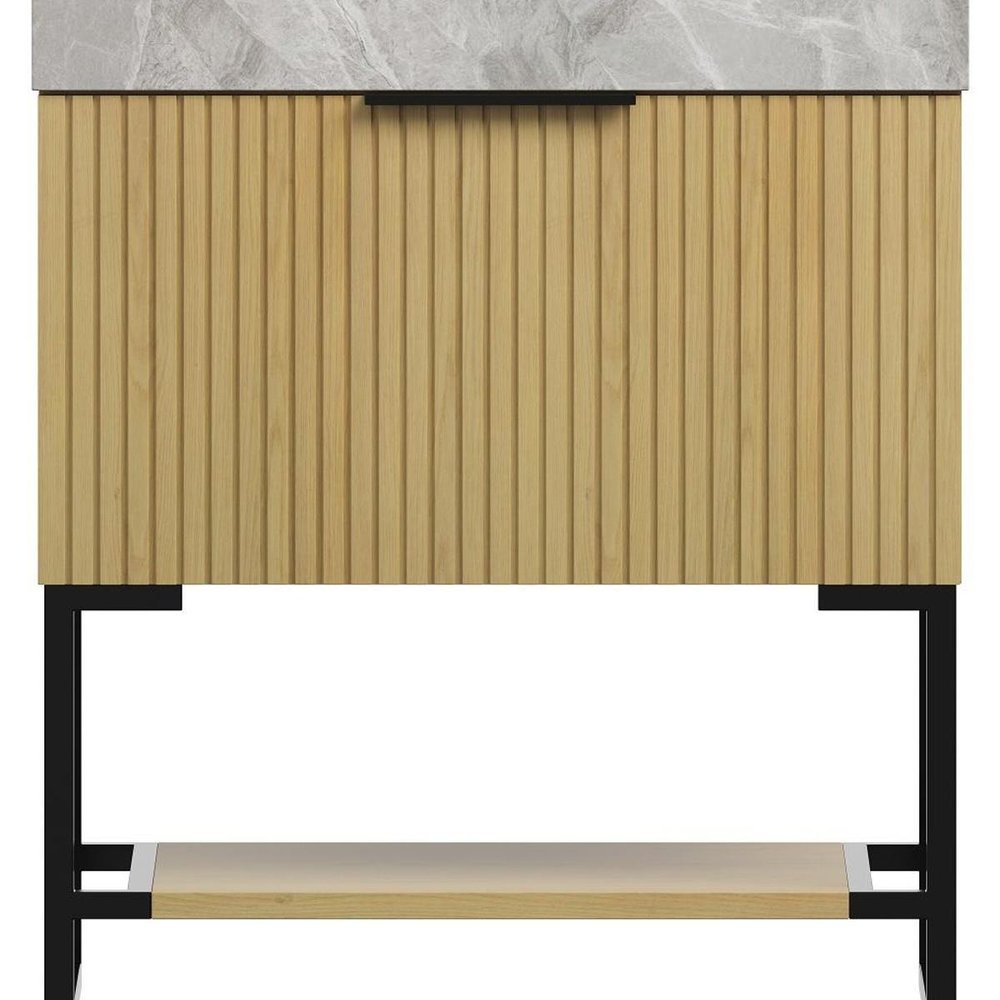 30" Brown Wood Bathroom Vanity With White Ceramic Sink — view 3