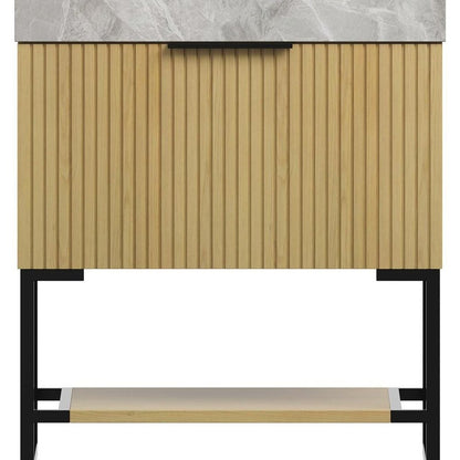30" Brown Wood Bathroom Vanity With White Ceramic Sink HomeRoots