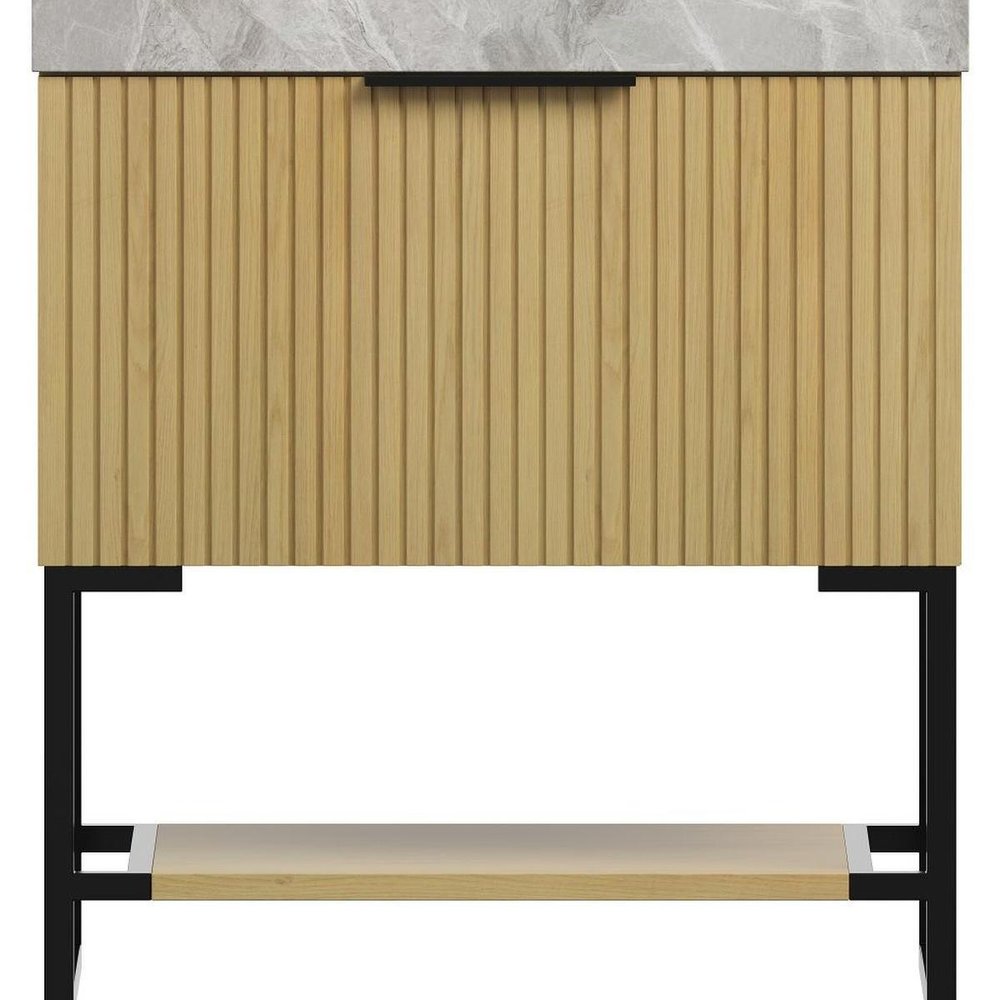 30" Brown Wood Bathroom Vanity With White Ceramic Sink HomeRoots