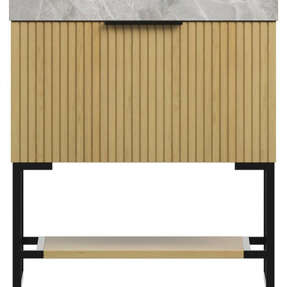30" Brown Wood Bathroom Vanity With White Ceramic Sink HomeRoots