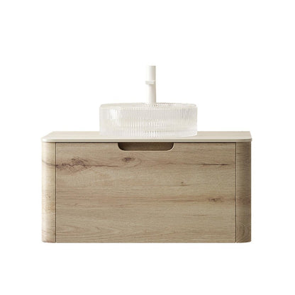 30" Brown Wood Floating Bathroom Vanity With White Glass Sink HomeRoots