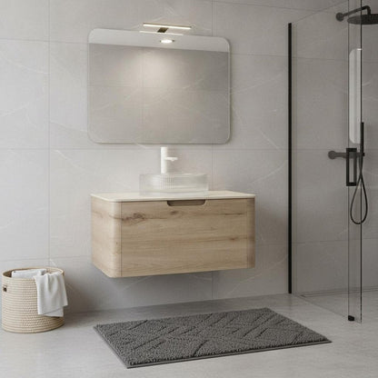 30" Brown Wood Floating Bathroom Vanity With White Glass Sink HomeRoots