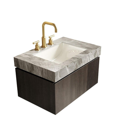 30" Black Wood Floating Single Door Bathroom Vanity With White Ceramic Sink HomeRoots