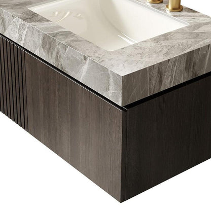 30" Black Wood Floating Single Door Bathroom Vanity With White Ceramic Sink