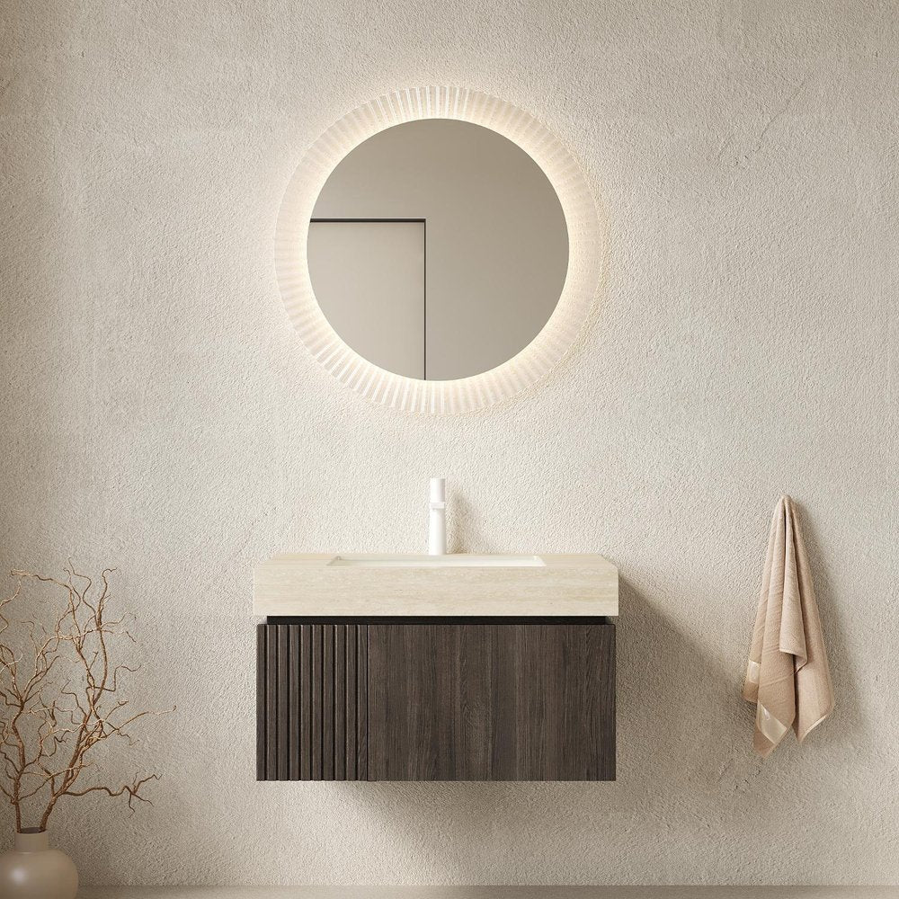 30" Black Wood Floating Bathroom Vanity With White Ceramic Sink HomeRoots