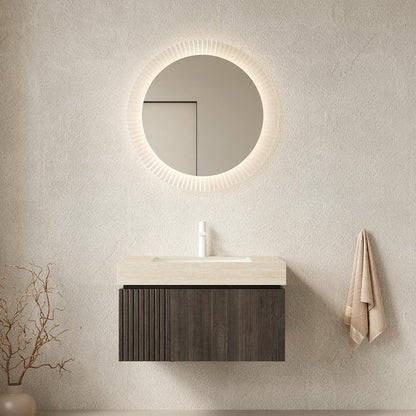 30" Black Wood Floating Bathroom Vanity With White Ceramic Sink HomeRoots