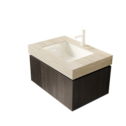 30" Black Wood Floating Bathroom Vanity With White Ceramic Sink HomeRoots