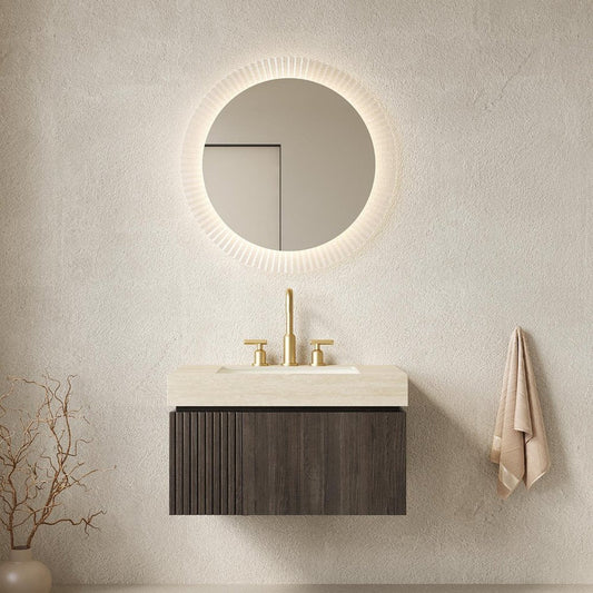 30" Black Wood Floating Single Door Bathroom Vanity With White Ceramic Sink