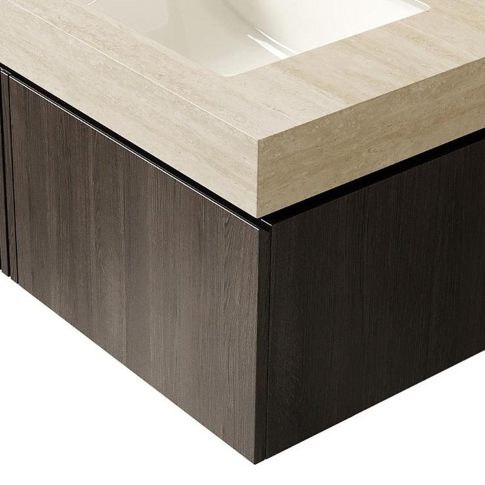 30" Black Wood Floating Single Door Bathroom Vanity With White Ceramic Sink HomeRoots