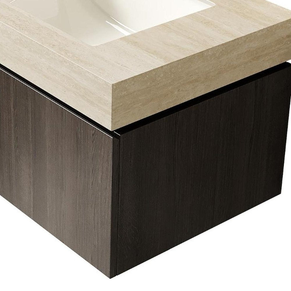 30" Black Wood Floating Single Door Bathroom Vanity With White Ceramic Sink