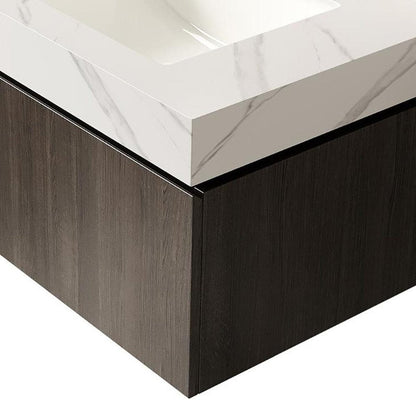 30" Black Wood Floating Single Door Bathroom Vanity With White Ceramic Sink HomeRoots