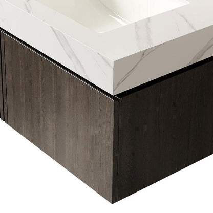 30" Black Wood Floating Single Door Bathroom Vanity With White Ceramic Sink HomeRoots