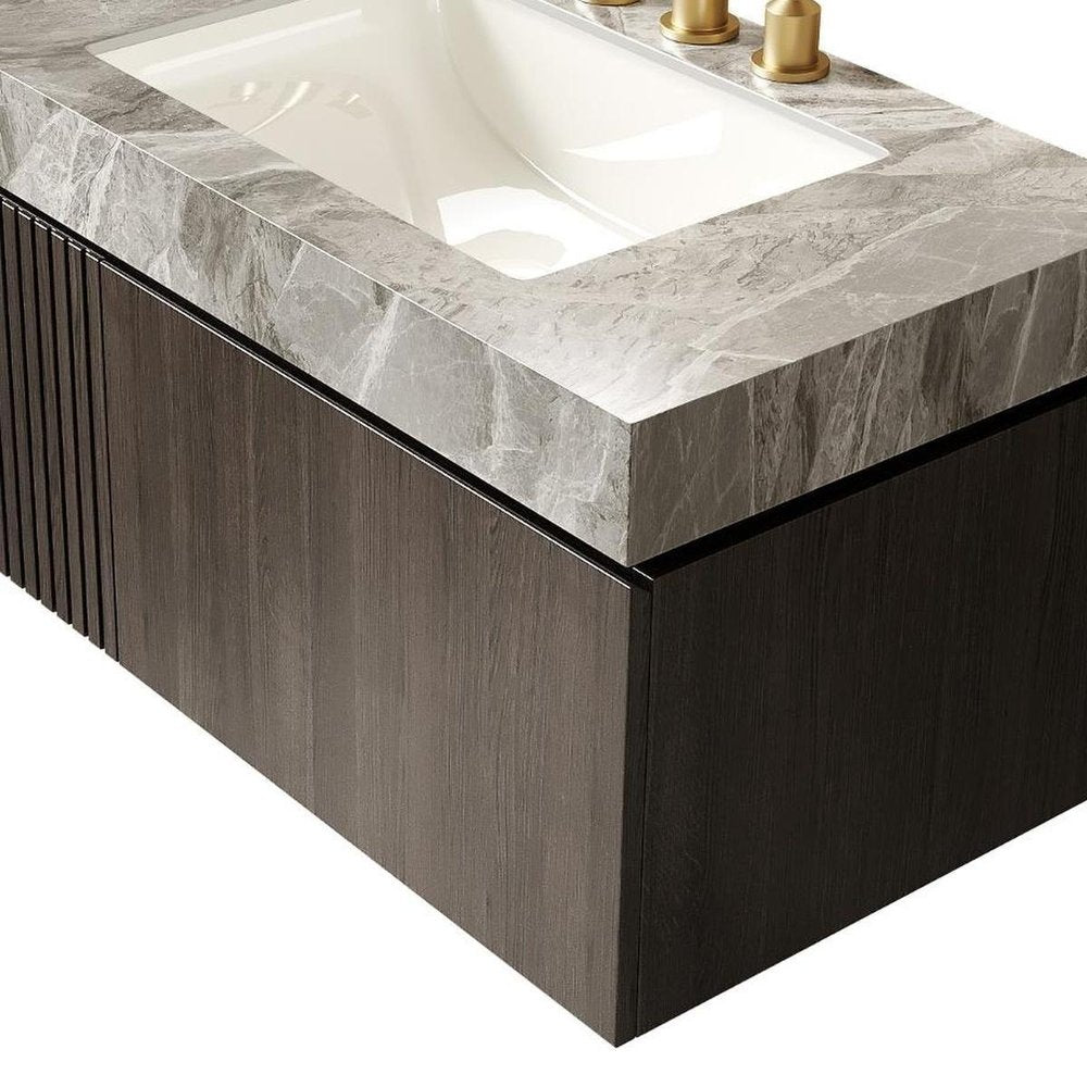 36" Black Wood Floating Single Door Bathroom Vanity With White Ceramic Sink