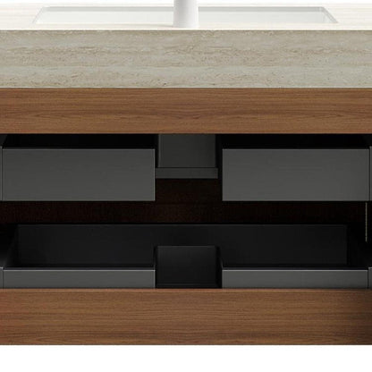 30" Brown Wood Floating Bathroom Vanity With White Ceramic Sink With Two Drawers HomeRoots