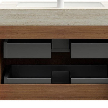 30" Brown Wood Floating Bathroom Vanity With White Ceramic Sink With Two Drawers HomeRoots