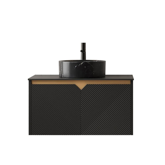 30" Black Wood Floating Double Door Bathroom Vanity With Ceramic Sink