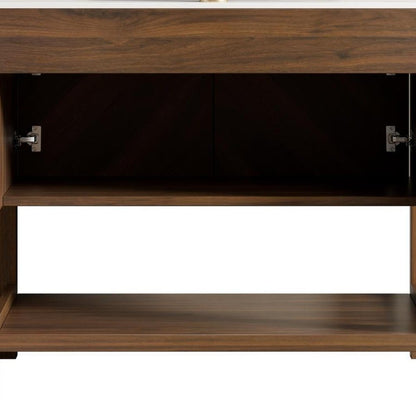 36" Brown Wood Double Door Bathroom Vanity With Black Ceramic Sink HomeRoots