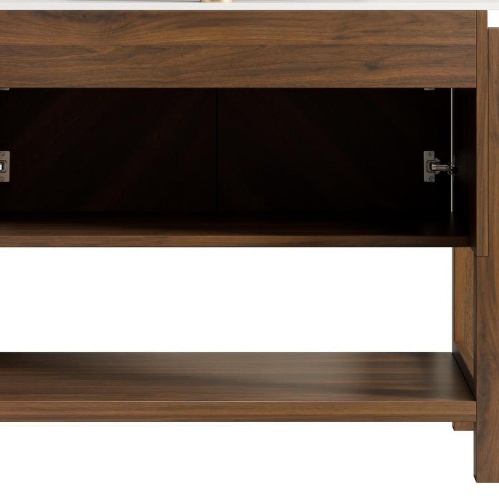 36" Brown Wood Double Door Bathroom Vanity With Black Ceramic Sink HomeRoots