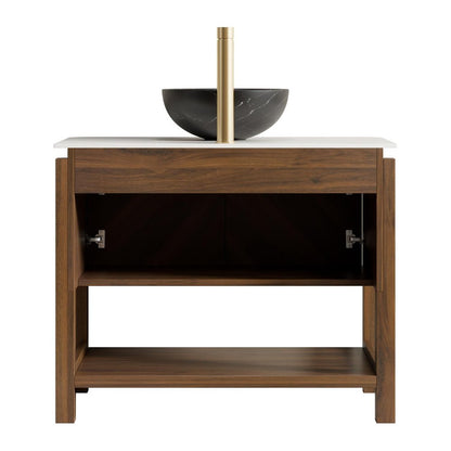 36" Brown Wood Double Door Bathroom Vanity With Black Ceramic Sink HomeRoots