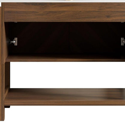 36" Brown Wood Double Door Bathroom Vanity With Black Ceramic Sink HomeRoots
