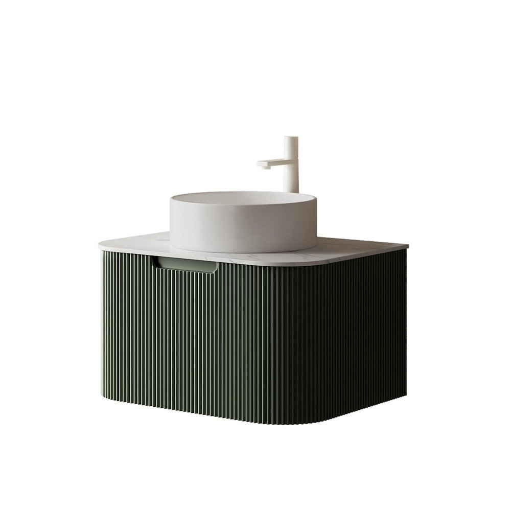 30" Green Wood Floating Bathroom Vanity With White Ceramic Sink HomeRoots