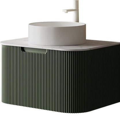 30" Green Wood Floating Bathroom Vanity With White Ceramic Sink HomeRoots