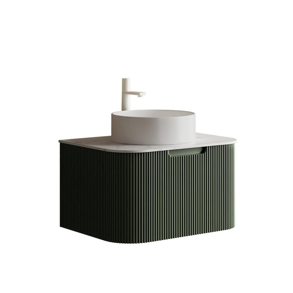 30" Green Wood Floating Bathroom Vanity With White Ceramic Sink — view 3