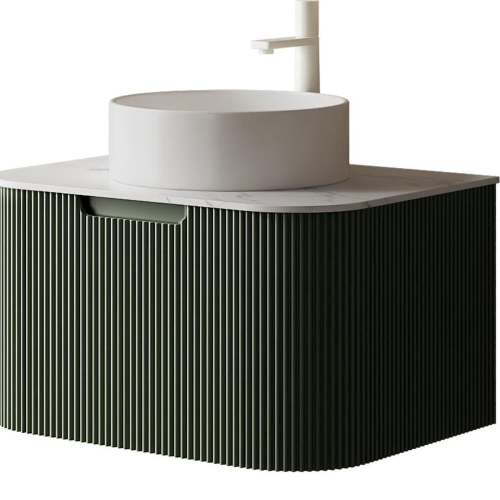 30" Green Wood Floating Bathroom Vanity With White Ceramic Sink HomeRoots