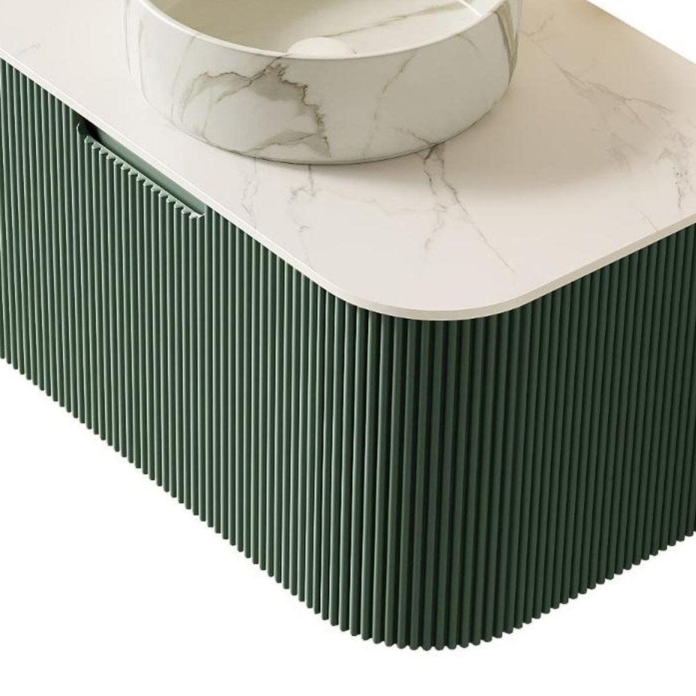 30" Green Wood Floating Bathroom Vanity With White Ceramic Sink