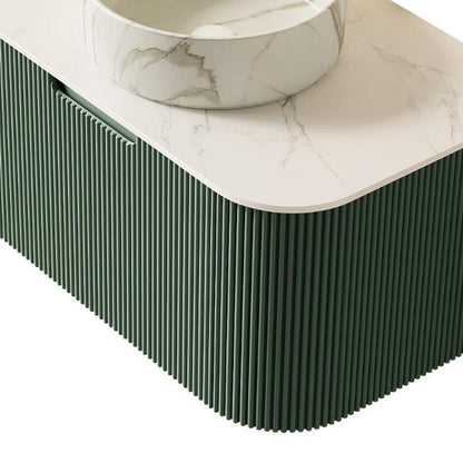 30" Green Wood Floating Bathroom Vanity With White Ceramic Sink