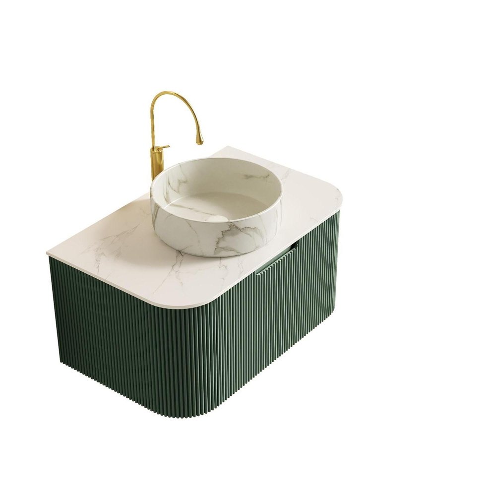 30" Green Wood Floating Bathroom Vanity With White Ceramic Sink HomeRoots