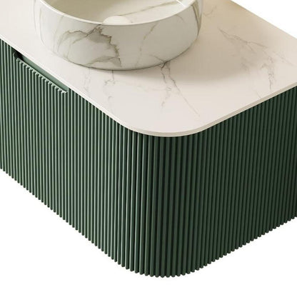 30" Green Wood Floating Bathroom Vanity With White Ceramic Sink HomeRoots