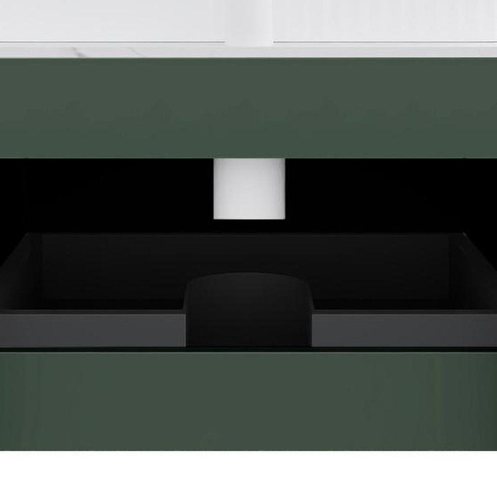 30" Green Wood Floating Bathroom Vanity With White Ceramic Sink — view 4