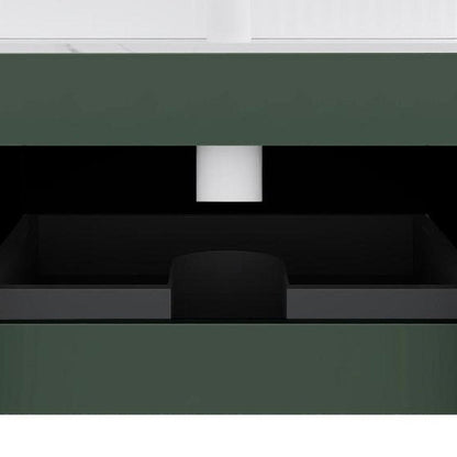 30" Green Wood Floating Bathroom Vanity With White Ceramic Sink HomeRoots