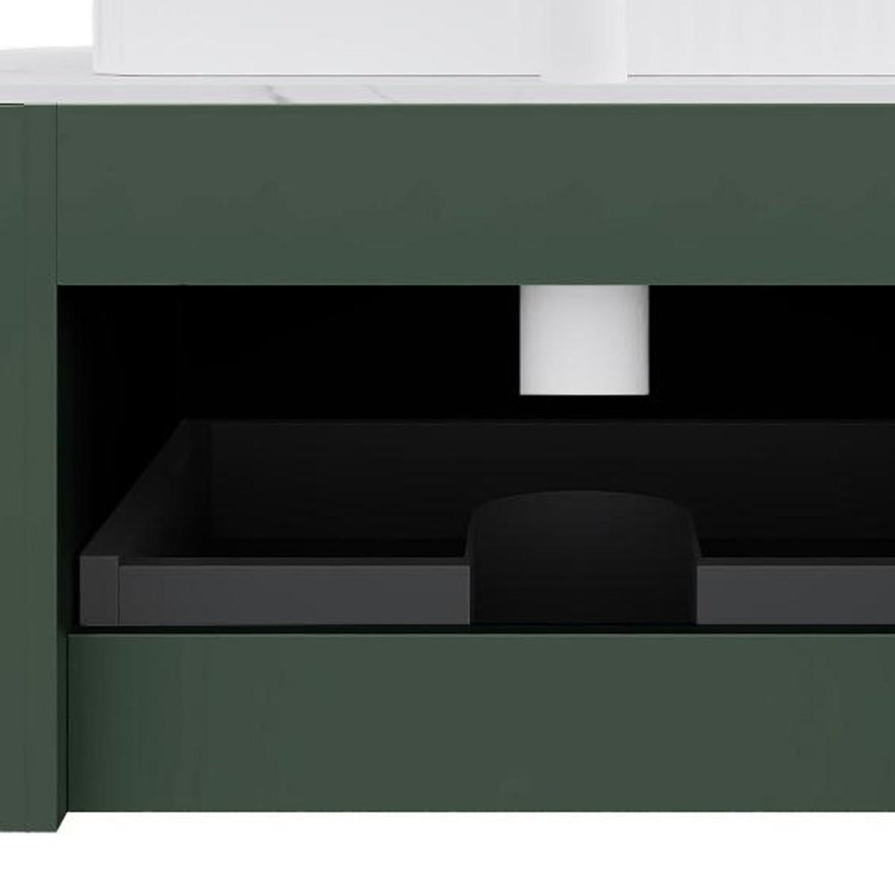 30" Green Wood Floating Bathroom Vanity With White Ceramic Sink — view 6
