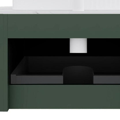 30" Green Wood Floating Bathroom Vanity With White Ceramic Sink