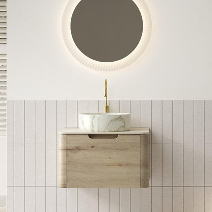 24" Brown Wood Floating Bathroom Vanity With White Ceramic Sink HomeRoots
