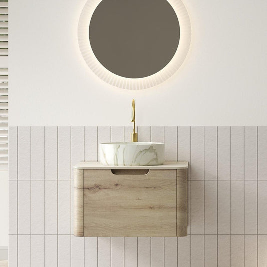 24" Brown Wood Floating Bathroom Vanity With White Ceramic Sink