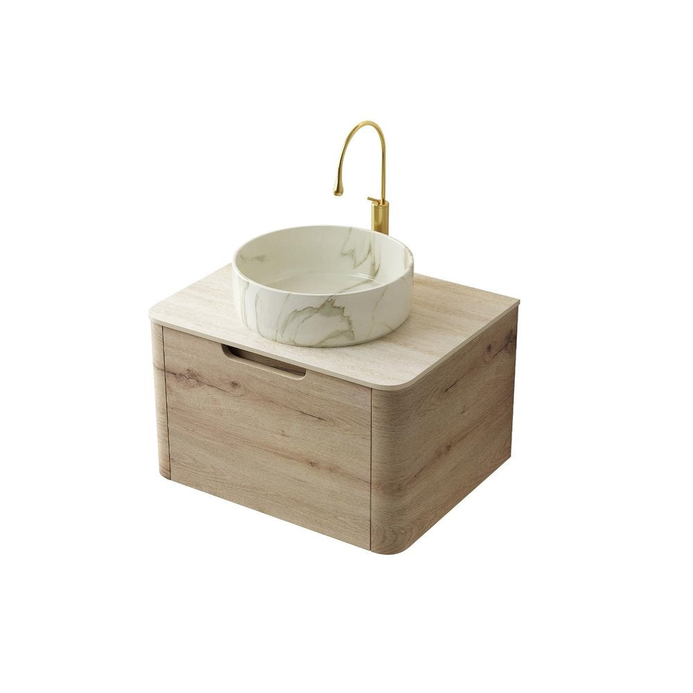 24" Brown Wood Floating Bathroom Vanity With White Ceramic Sink HomeRoots